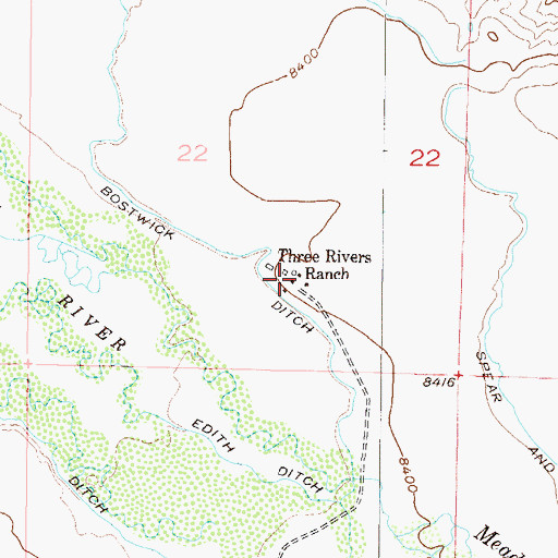 Topographic Map of Three Rivers Ranch, CO