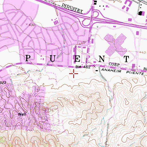 Topographic Map of Bixby Hacienda Plaza Shopping Center, CA