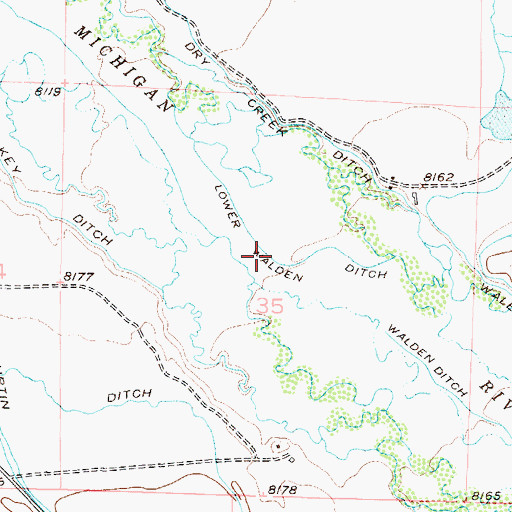 Topographic Map of Lower Walden Ditch, CO