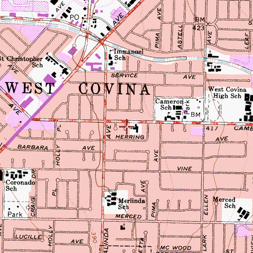 Topographic Map of First Baptist Church of West Covina, CA