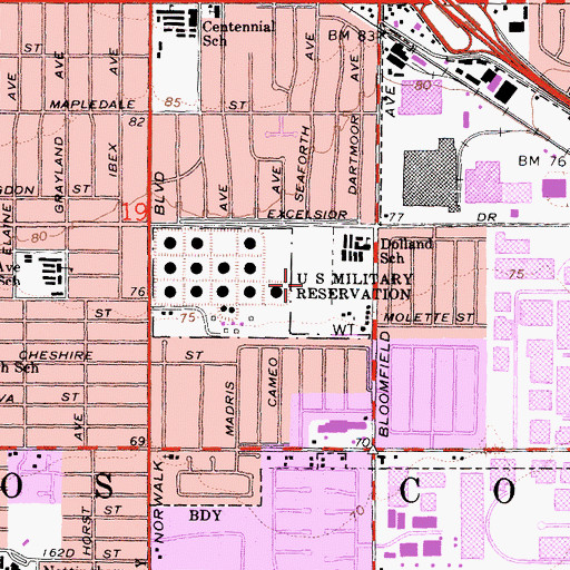 Topographic Map of Holifield Park, CA