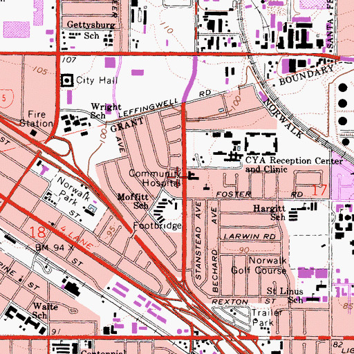 Topographic Map of Norwalk Community Hospital, CA