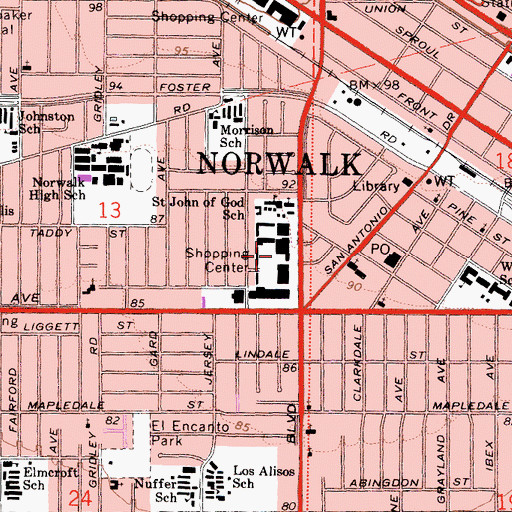 Topographic Map of Norwalk Town Square Shopping Center, CA