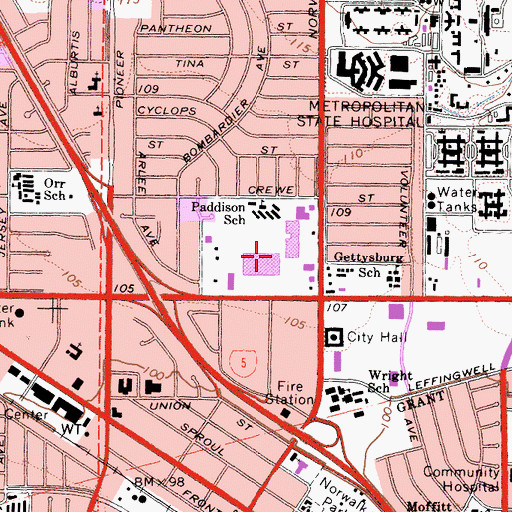 Topographic Map of Paddison Square Shopping Center, CA