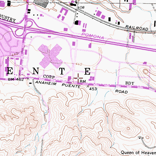 Topographic Map of Puente Hills East Shopping Center, CA