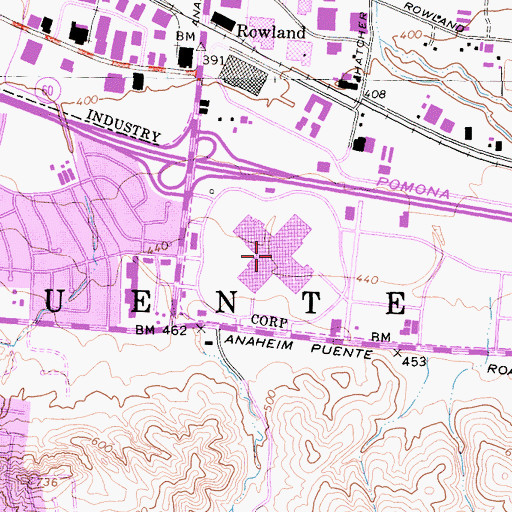 Topographic Map of Puenta Hills Mall Shopping Center, CA