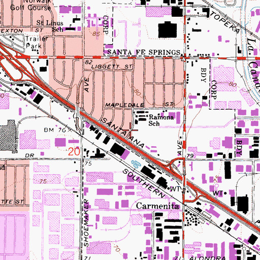 Topographic Map of Ramona Park, CA