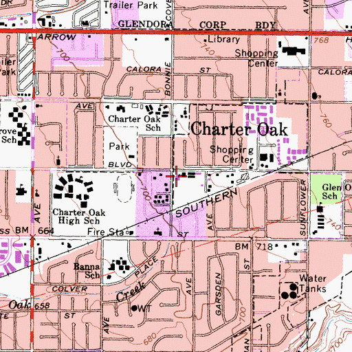 Topographic Map of Saint Louise De Marillac School, CA