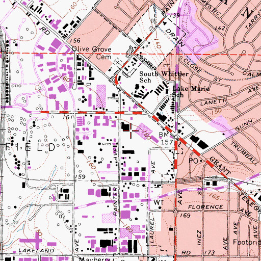 Topographic Map of Santa Fe Springs Mall Shopping Center, CA