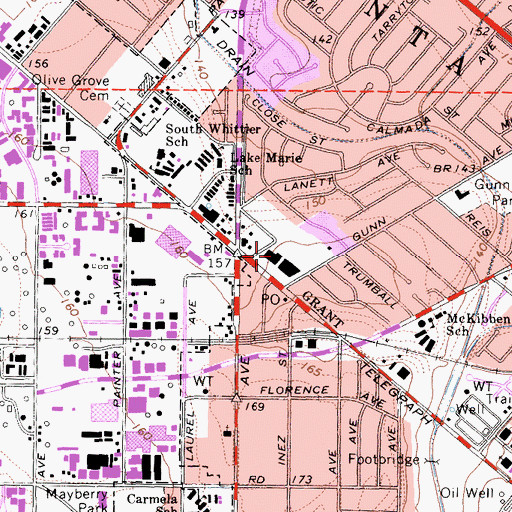 Topographic Map of Santa Fe Springs Plaza Shopping Center, CA