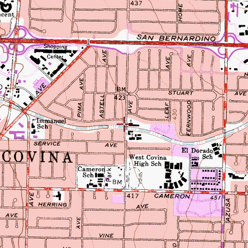 Topographic Map of South Hills Church of Christ, CA
