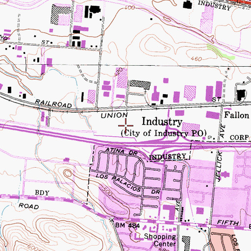 Topographic Map of The Plaza at Puente Hills Shopping Center, CA