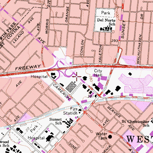Topographic Map of West Covina Branch County of Los Angeles Public Library, CA