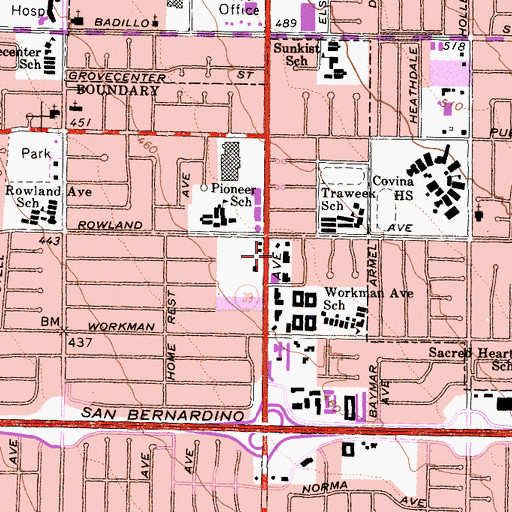 Topographic Map of West Covina Plaza Shopping Center, CA