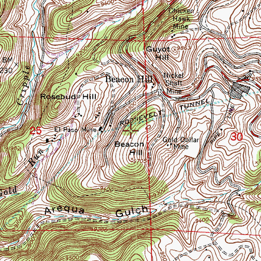 Topographic Map of Black Bell Mine, CO