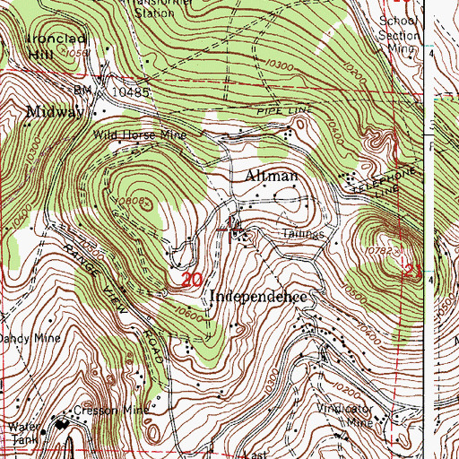 Topographic Map of Burns Mine, CO