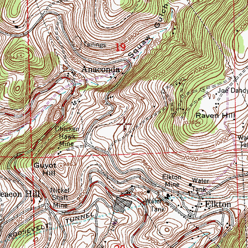 Topographic Map of Golden Wedge Mine, CO