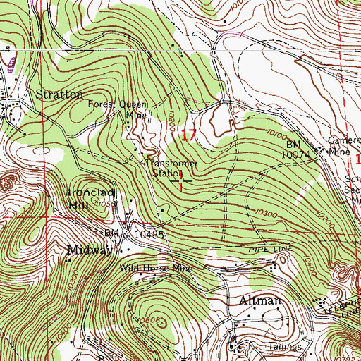 Topographic Map of Harwood Mine, CO