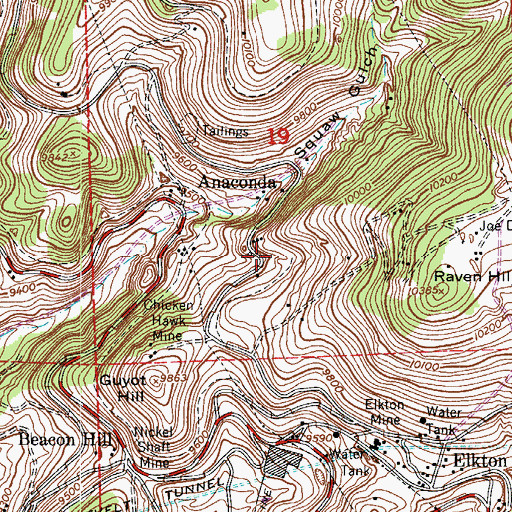 Topographic Map of Kelly Shaft Mine, CO