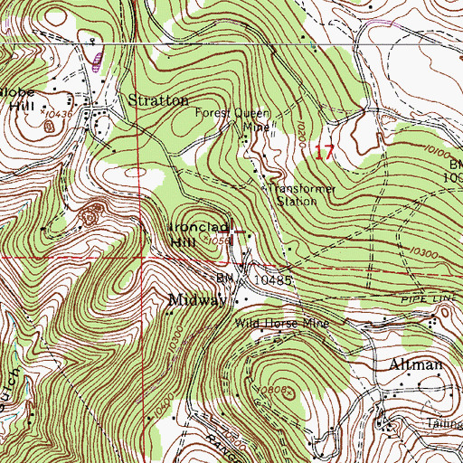 Topographic Map of King Solomon Mine, CO