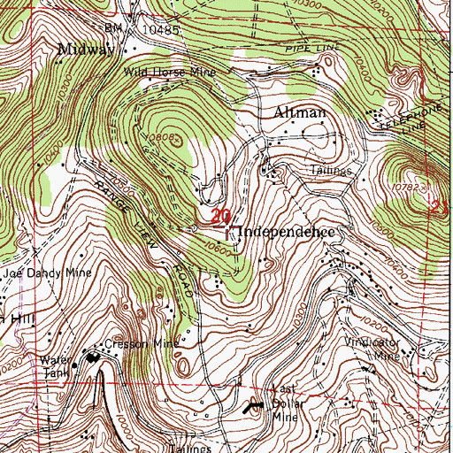 Topographic Map of Pikes Peak Mine, CO
