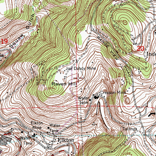 Topographic Map of Red Umbrella Mine, CO