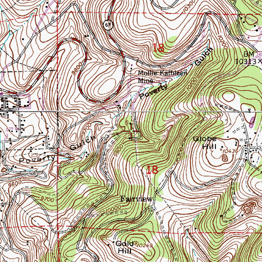 Topographic Map of Sims Mine, CO
