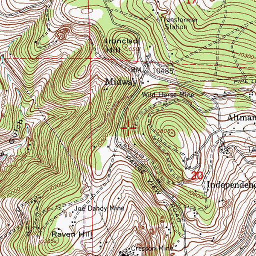 Topographic Map of War Eagle Mine, CO