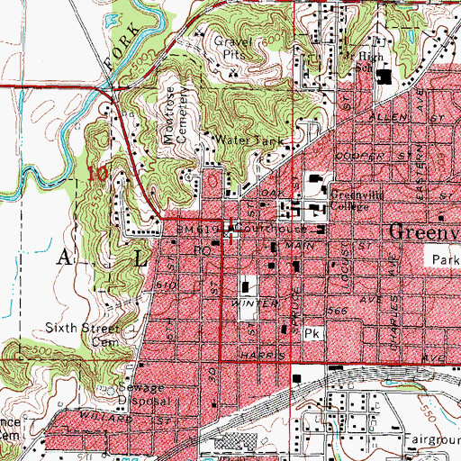 Topographic Map of Bond County Courthouse, IL