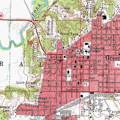 Topographic Map of Greenville Post Office, IL