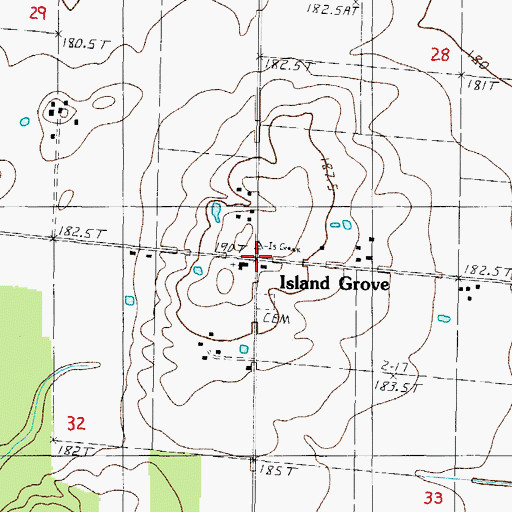 Topographic Map of Island Grove, IL