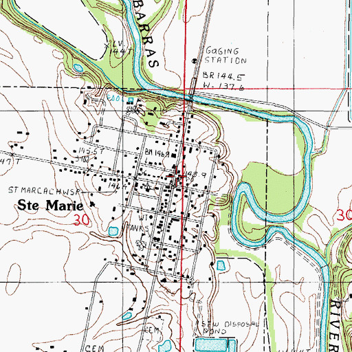 Topographic Map of Sainte Marie Post Office, IL