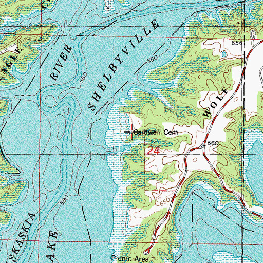 Topographic Map of Caldwell Cemetery, IL