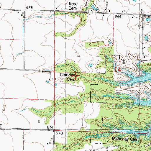 Topographic Map of Claridge Cemetery, IL