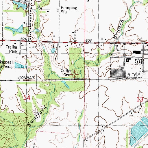 Topographic Map of Cutler Cemetery, IL