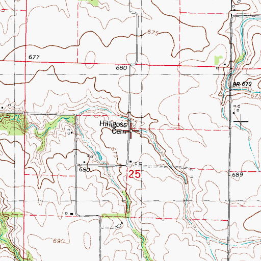Topographic Map of Hilligoss Cemetery, IL