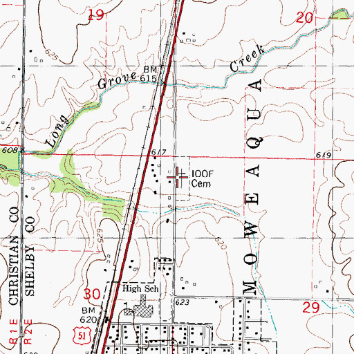 Topographic Map of Independent Order of Oddfellows Cemetery, IL