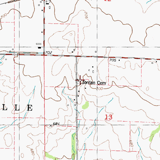 Topographic Map of Jordan Cemetery, IL