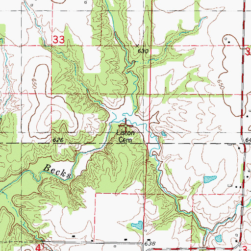 Topographic Map of Liston Cemetery, IL