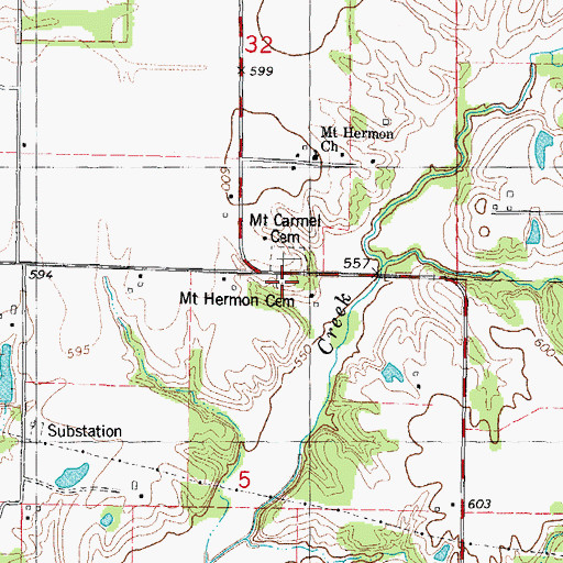 Topographic Map of Mount Hermon Cemetery, IL