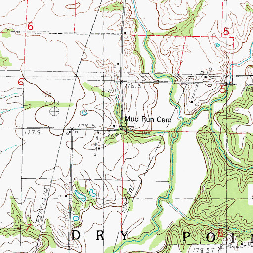 Topographic Map of Mud Run Cemetery, IL