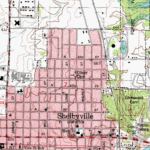 Topographic Map of Oliver Cemetery, IL