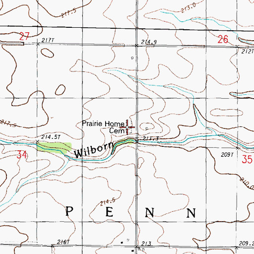 Topographic Map of Prairie Home Cemetery, IL