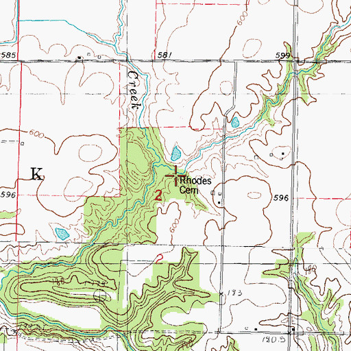 Topographic Map of Rhodes Cemetery, IL