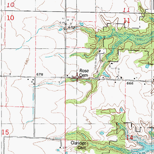 Topographic Map of Rose Cemetery, IL