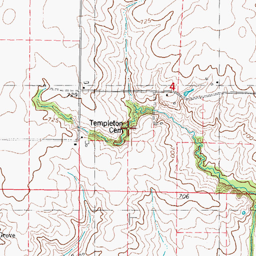 Topographic Map of Templeton Cemetery, IL