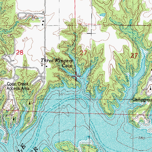 Topographic Map of Three Fingers Cove, IL