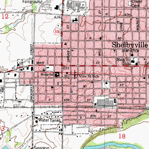 Topographic Map of Vine Street School, IL