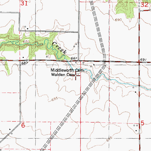 Topographic Map of Walden Cemetery, IL