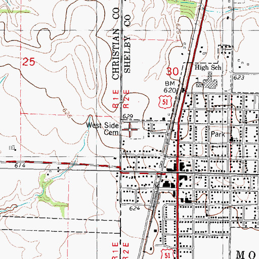 Topographic Map of Westside Cemetery, IL